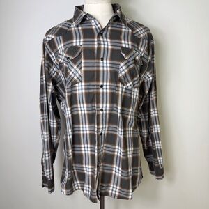 Wrangler Westernsnap Brown and Gray Plaid Long-Sleeve Button-Down Mens Shirt XL